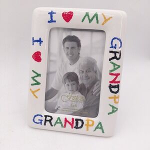 Fetco Home Decor I Love My Grandpa Ceramic 4x6 Picture Frame White Crayon Family